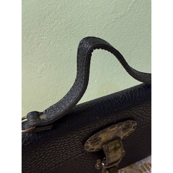 Vintage 60s Mini Black Pebble Leather Purse Escutcheon Clasp - Picture 7 of 16